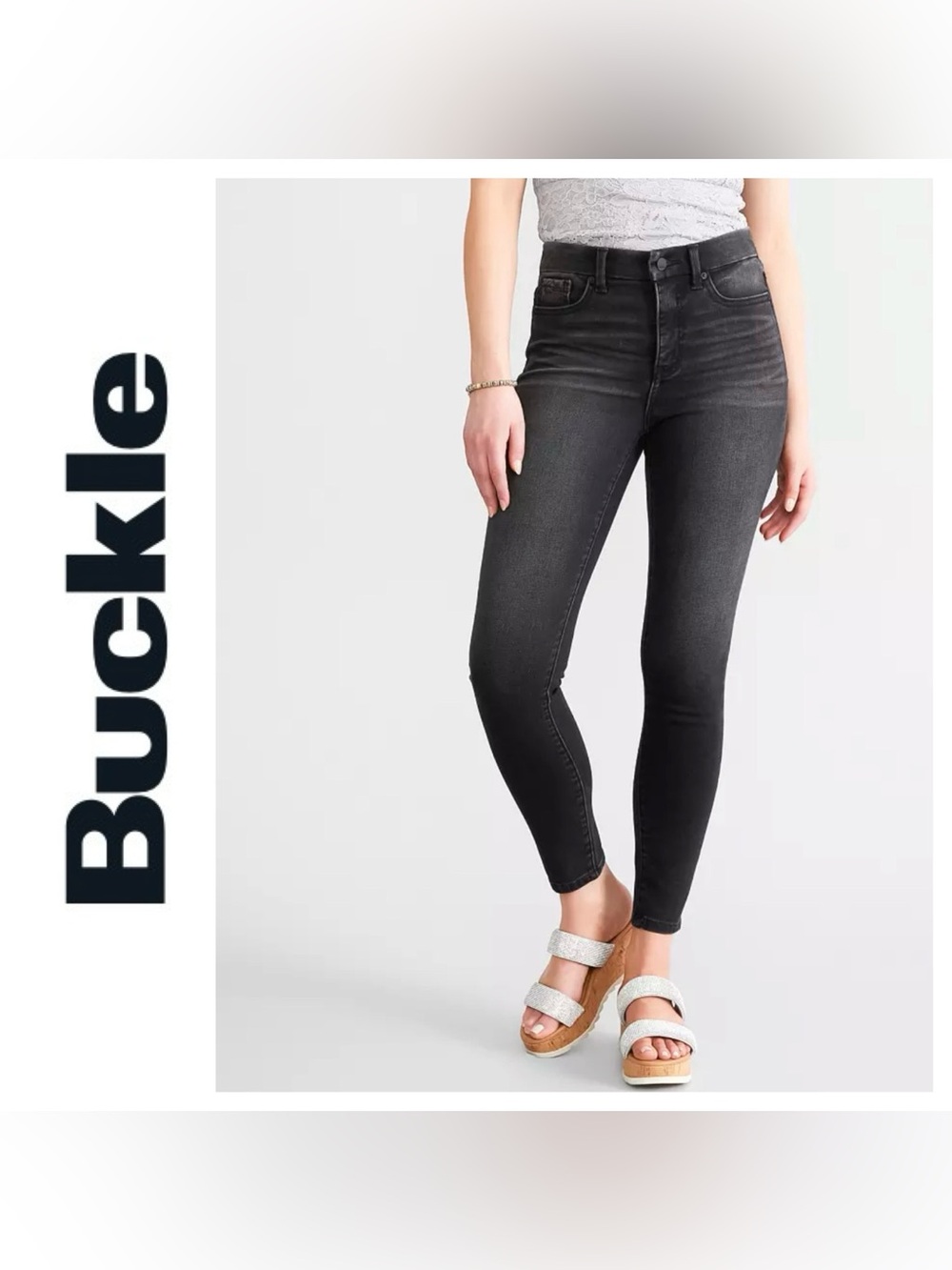 Buckle High-Rise Black Skinny Jeans #75 for Women Size 27x28”